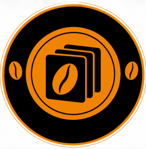 Icon featuring various fact sheets and a coffee bean