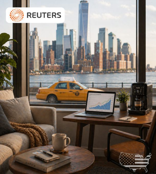 A view of the New York skyline from a café