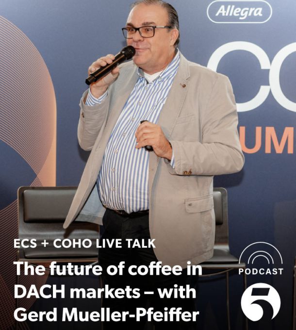 Gerd Muller-Pfeiffer on stage at The Business Insights Summit during the Coffee + Hospitality Expo in Berlin 2025